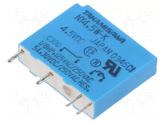 Relay: electromagnetic; SPST-NO; Ucoil: 4.5VDC; 5A; 5A/250VAC; NY FCL Components NY-4.5W-K