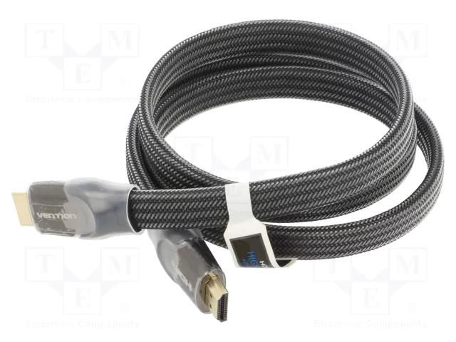 Cable; HDMI plug,both sides; PVC; textile; Len: 1m; black; HDMI 2.0 VENTION AASBF