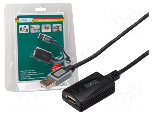 Repeater USB; USB 2.0; USB A socket,USB A plug; 5m; black DIGITUS DA-70130-4