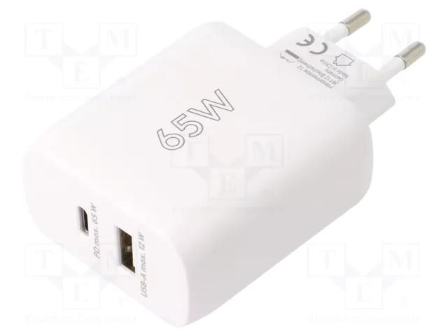 Power supply: switching; mains,plug-in; 5VDC,; 65W; 85.3%; white GOOBAY ZSI-65410