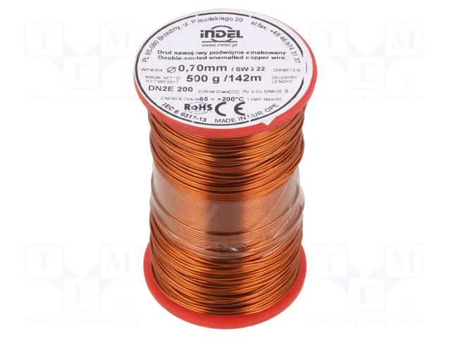 Coil wire; double coated enamelled; 0.7mm; 0.5kg; -65÷200°C INDEL DN2E0.70-0.50