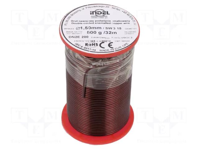 Coil wire; double coated enamelled; 1.5mm; 0.5kg; -65÷200°C INDEL DN2E1.50-0.50