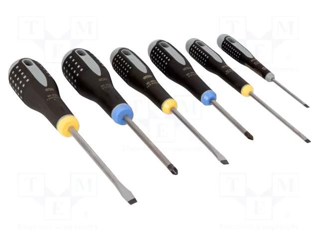 Kit: screwdrivers; Pozidriv®,slot; ERGO®; 6pcs. BAHCO SA.BE-9882