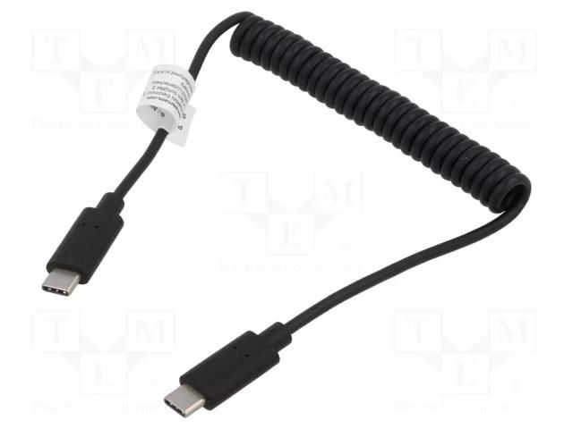Cable; coiled,USB 2.0; USB C plug,both sides; nickel plated DIGITUS AK-300431-006-S