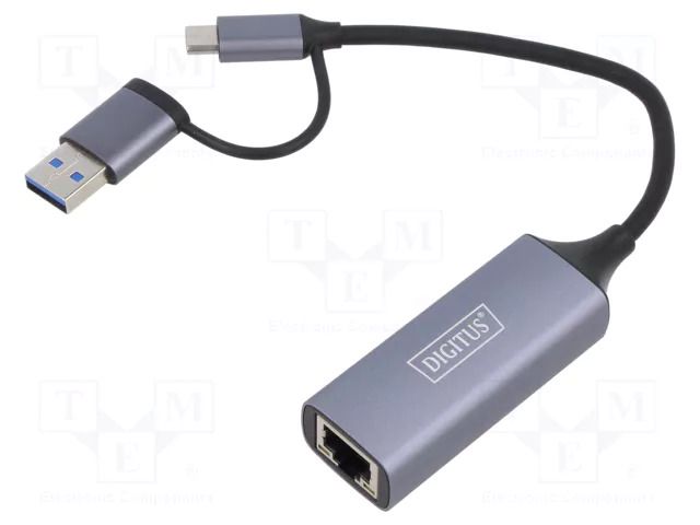 USB to Ethernet adapter; USB 3.1; grey; 0.15m DIGITUS DN-3028