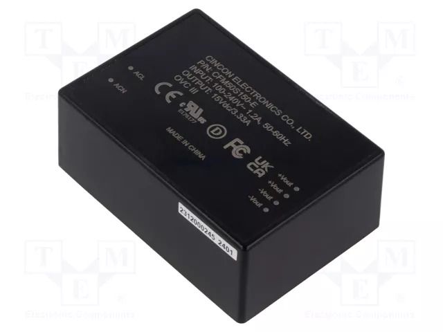Converter: AC/DC; 50W; Uin: 80÷264VAC; 15VDC; Iout: 3.33A; 88%; 65kHz CINCON CFM50S150-E