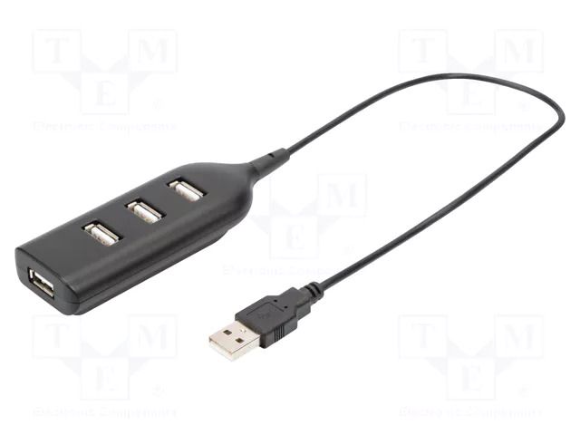 Hub USB; USB A socket x4,USB A plug; USB 2.0; black; 480Mbps DIGITUS AB-50001-1