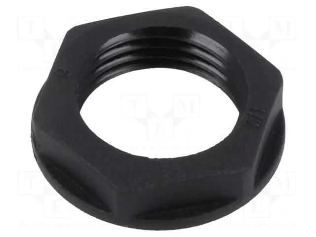 Nut; NPT1/2"; polyamide; 27mm; black; Thread: inch,NPT; Entrelec TE Connectivity 1SNG607033R0000