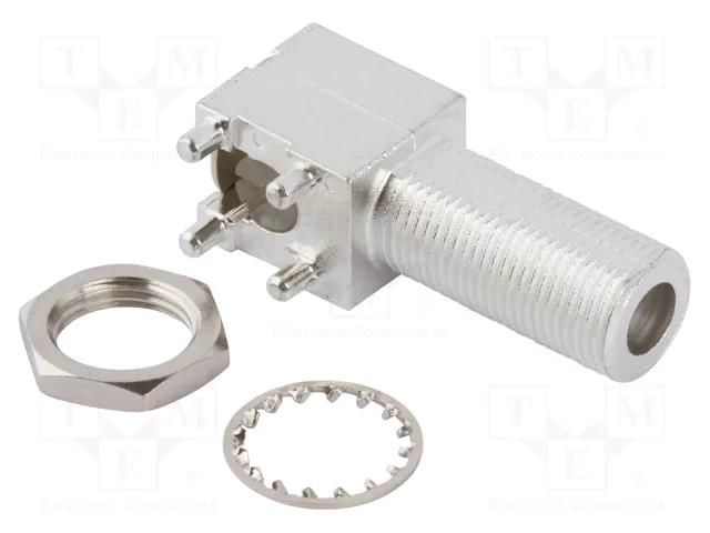 Connector: F; socket; female; THT; angled 90°; tinned; zinc alloy AMPHENOL RF 531-40047-3