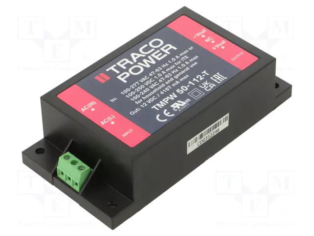 Power supply: switching; for building in; 50W; 12VDC; 4167mA; TMPW TRACO POWER TMPW50-112-T