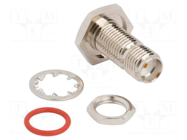 Adapter; MCX female,SMA female; Insulation: PTFE; 50Ω; brass; IP67 AMPHENOL RF AD-SMAJMCXJ-1