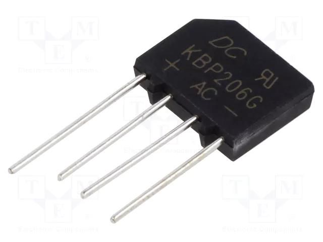 Bridge rectifier: single-phase; Urmax: 600V; If: 2A; Ifsm: 60A; flat DC COMPONENTS KBP206G-DC