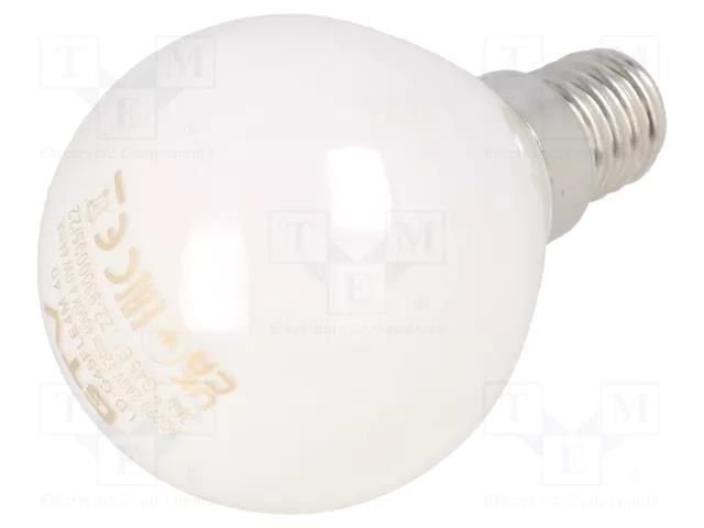 LED lamp; milky; E14; 230VAC; 4W; 360°; 4000K GTV Poland LD-G45FLE4M-40