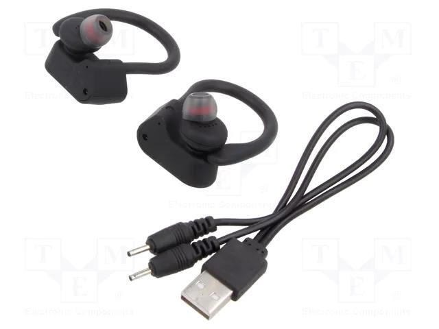 Wireless headphones with microphone; black; wireless,in-ear SAVIO SAVSLTWS-03