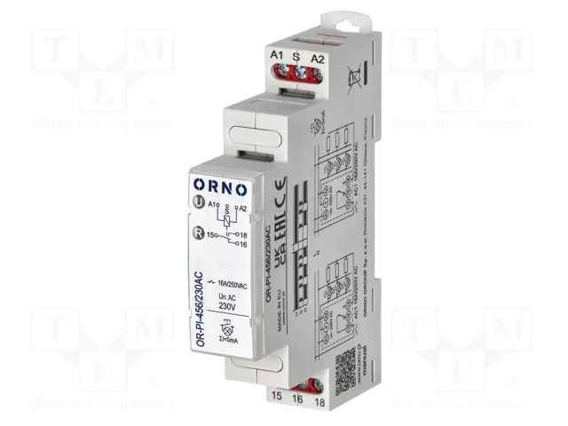 Relay: installation; bistable; SPDT; Uswitch: max.250VAC; 16A; IP20 ORNO OR-PI-456/230AC