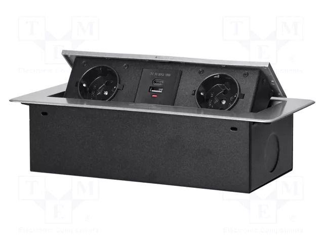 Plug socket strip: furniture; IP20; 3680W; silver; 112x226mm ORNO OR-GM-9034G-SCHUKO