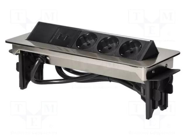 Plug socket strip: furniture; IP20; 3680W; Cutout: 114x315mm ORNO OR-AE-1364-SCHUKO