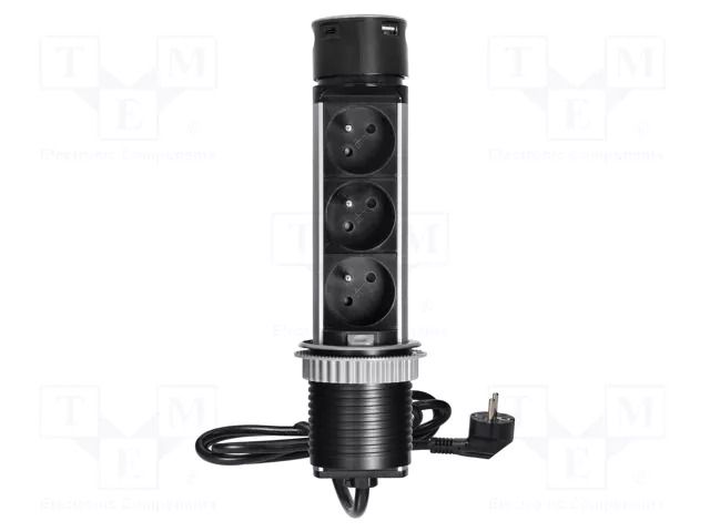 Plug socket strip: furniture; IP20; 3680W; black,silver; 230VAC ORNO OR-GM-9027