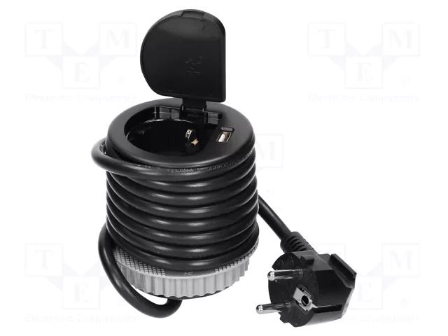 Plug socket strip: furniture; IP20; 3680W; black; Cutout: Ø62mm ORNO OR-AE-1373B-SCHUKO