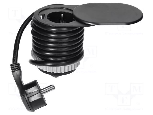 Plug socket strip: furniture; 3680W; black; Cutout: 85x64mm ORNO OR-AE13124B-SCHUKO