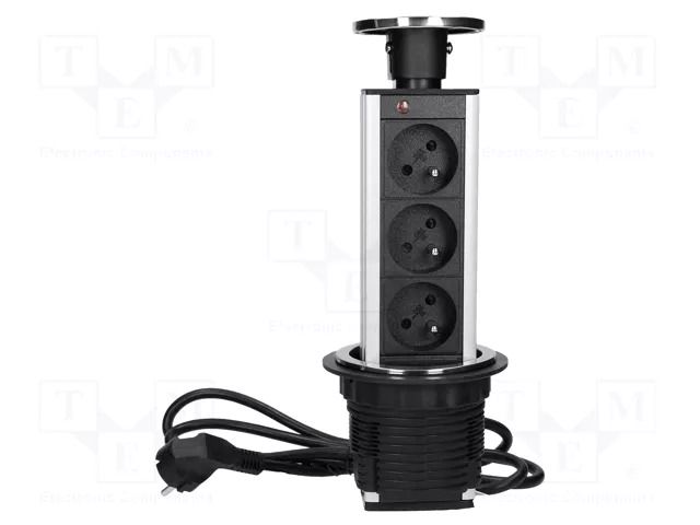 Plug socket strip: furniture; IP20; 3680W; steel; Cutout: Ø82mm VIRONE VIR-FS-16