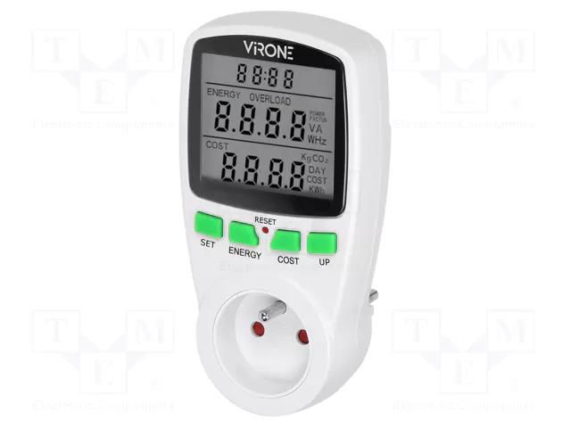 Controller; plug-in; IP20; 16A; 230VAC 50/60Hz; Display: LCD; white VIRONE VIR-EM-4