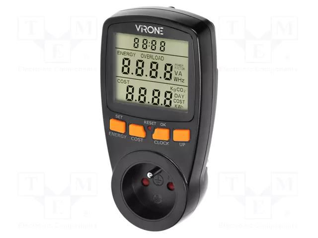 Controller; plug-in; IP20; 16A; 230VAC 50/60Hz; Display: LCD; black VIRONE VIR-EM-1/B