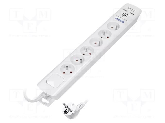 Plug socket strip: protective; Sockets: 6; 230VAC; 10A; white; 3m ORNO OR-AE-13163/3M