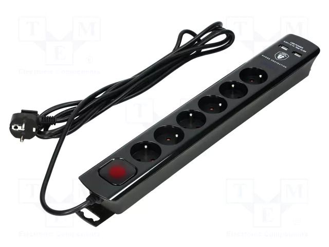 Plug socket strip: protective; Sockets: 6; 230VAC; 10A; black; 3m ORNO OR-AE-13163/B/3M