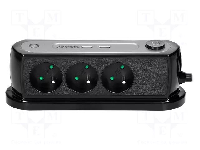 Plug socket strip: protective; Sockets: 3; 230VAC; black; 1.4m ORNO OR-AE-13190/B