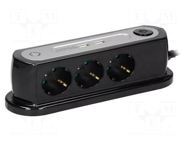 Plug socket strip: protective; Sockets: 3; 230VAC; black; 1.4m ORNO OR-AE13190B-SCHUKO
