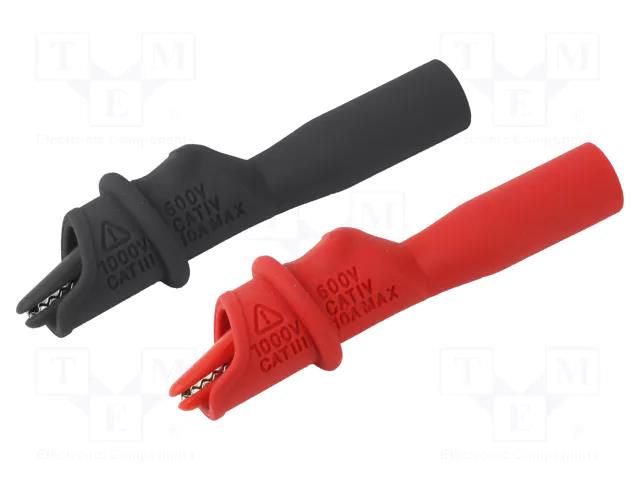 Crocodile clip; 10A; black,red; Grip capac: max.9mm; L: 74.5mm CAL TEST CT4416