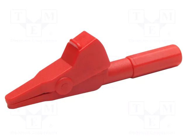 Crocodile clip; 20A; red; Grip capac: max.7mm; Socket size: 4mm CAL TEST CTM-652-2