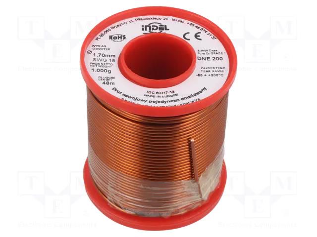 Coil wire; single coated enamelled; 1.7mm; 1kg; -65÷200°C INDEL DNE1.70-1.00