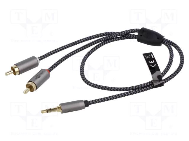 Cable; Jack 3.5mm 3pin plug,RCA plug x2; 1m; black-grey; PVC GOOBAY GOOBAY-PLUS-65285