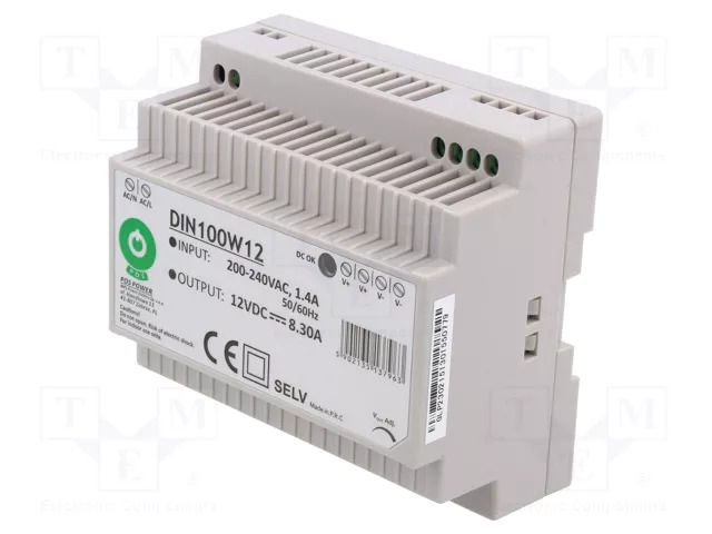 Power supply: switching; for DIN rail; 100W; 12VDC; 0÷8.3A; OUT: 1 POS POS-DIN100W12