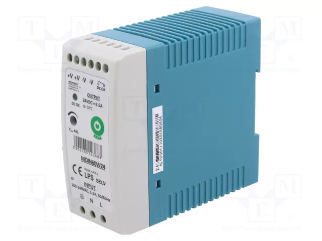 Power supply: switching; for DIN rail; 60W; 24VDC; 180÷264VAC POS POS-MDIN60W24