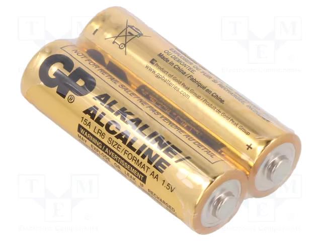 Battery: alkaline; AA; 1.5V; non-rechargeable; 2pcs. GP BAT-LR6/GP15A-S2