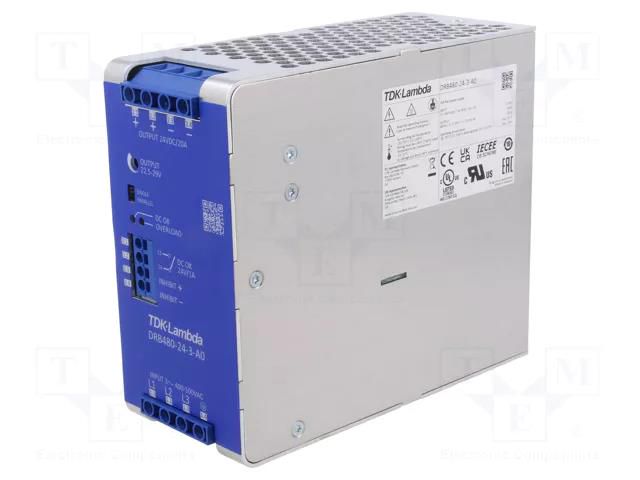 Power supply: switching; for DIN rail; 480W; 24VDC; 20A; -25÷70°C TDK-LAMBDA DRB480-24-3-A0