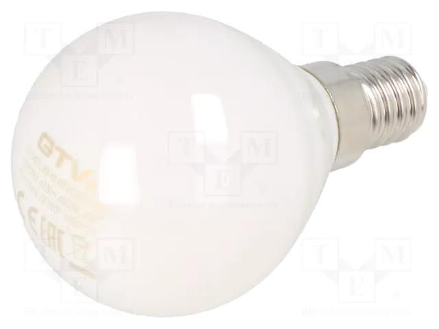 LED lamp; milky; E14; 230VAC; 420lm; 4W; 360°; 4000K GTV Poland LD-G45FL4M-40