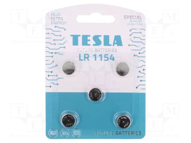 Battery: alkaline; LR43,coin,R1142; 1.5V; non-rechargeable; 5pcs. TESLA BATTERIES BAT-LR1154/TESLA-B