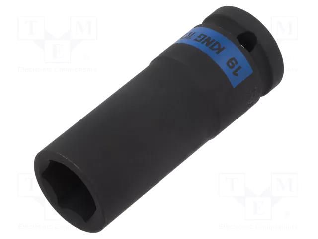 Socket; 6-angles,socket spanner,impact; HEX 19mm; 1/2"; long KING TONY KT-443519M