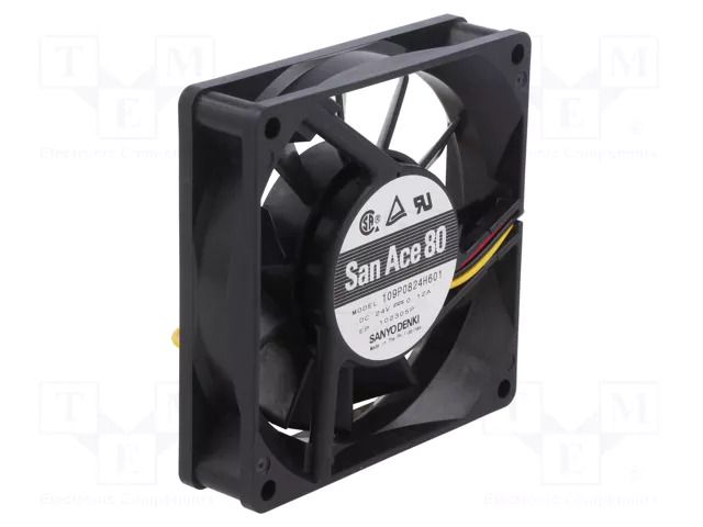Fan: DC; axial; 24VDC; 80x80x20mm; 50.4m3/h; 31dBA; ball; 2900rpm SANYO DENKI 109P0824H601