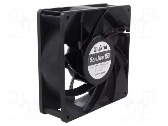 Fan: DC; axial; 12VDC; 150x150x50mm; 512.4m3/h; 61dBA; ball; 3900rpm SANYO DENKI 9GV1512H502