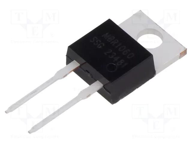 Diode: Schottky rectifying; THT; 60V; 10A; TO220AC; Ufmax: 800mV SMC DIODE SOLUTIONS MBR1060-SMC