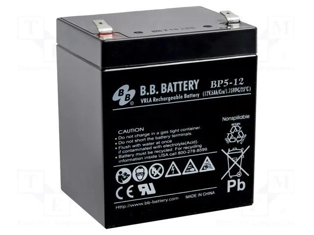 Re-battery: acid-lead; 12V; 5Ah; AGM; maintenance-free; 1.8kg B.B. Battery ACCU-BP5-12/BB