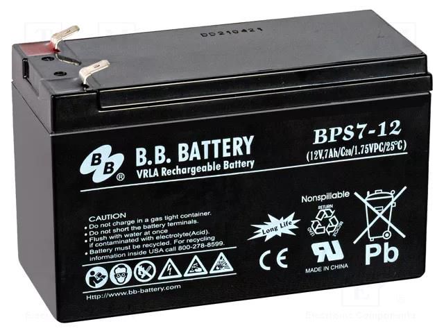 Re-battery: acid-lead; 12V; 7Ah; AGM; maintenance-free; 2.54kg B.B. Battery ACCU-BPS7-12/BB