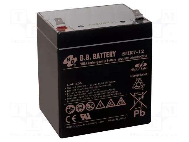 Re-battery: acid-lead; 12V; 7Ah; AGM; maintenance-free; 1.84kg B.B. Battery ACCU-SHR7-12/BB