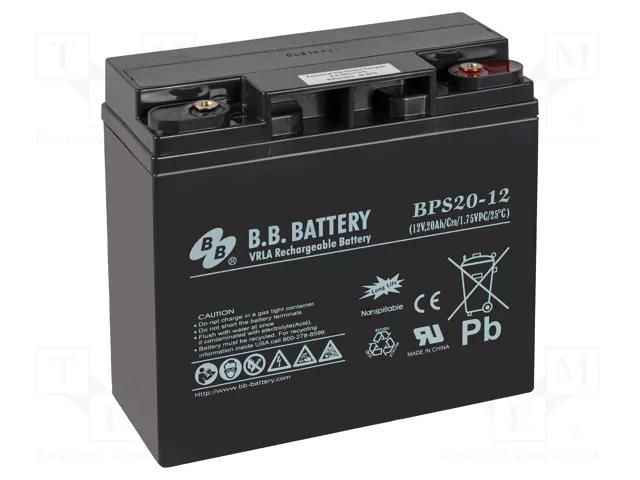 Re-battery: acid-lead; 12V; 20Ah; AGM; maintenance-free; 6.35kg B.B. Battery ACCU-BPS20-12/BB