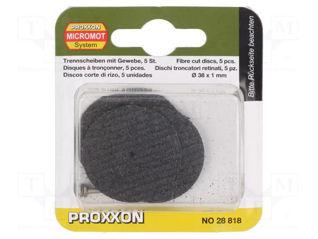 Cutting wheel; Ø: 38mm; Holder: assembly hole; 1.8mm; 5pcs. PROXXON PR28818